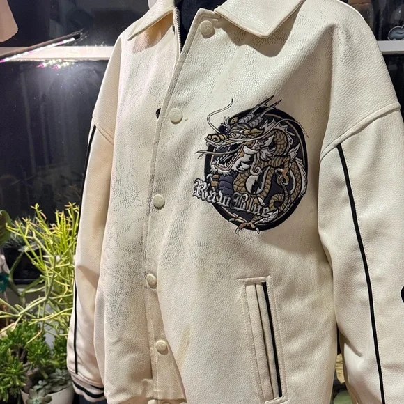 Cream Bomber Jacket with Dragon Embroidery - Picture 9 of 16